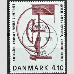 FRIMRKER DANMARK | 1988 - AFA 918 - Dansk-fransk kulturr - 4,10 Kr. brunrd/sort - Pragt Stemplet Brndby