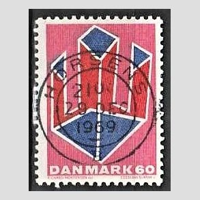 FRIM�RKER DANMARK | 1969 - AFA 489 - Non-figurativ tegning - 60 �re lillar�d/r�d/bl� - Pragt Stemplet Horsens