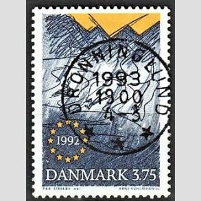 FRIM�RKER DANMARK | 1992 - AFA 1027 - EF�s indre marked - 3,75 kr. bl�/gul - Pragt Stemplet Dronninglund