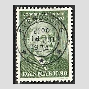 FRIM�RKER DANMARK | 1973 - AFA 542 - Johannes V. Jensen - 90 �re gr�n - Pragt Stemplet Svendborg