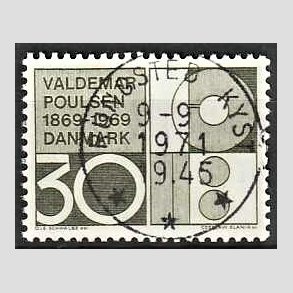 FRIM�RKER DANMARK | 1969 - AFA 490 - Valdemar Poulsen - 30 �re olivgr�n - Pragt Stemplet Rungsted Kyst