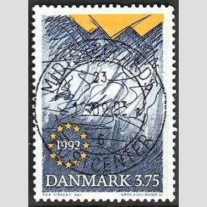 FRIM�RKER DANMARK | 1992 - AFA 1027 - EF�s indre marked - 3,75 kr. bl�/gul - Pragt Stemplet 