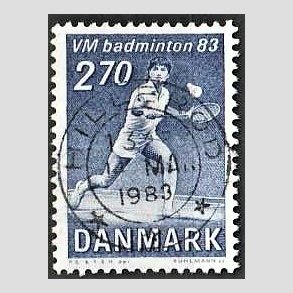 FRIM�RKER DANMARK | 1983 - AFA 767 - WM i Badminton - 2,70 Kr. bl� - Pragt Stemplet Hiller�d