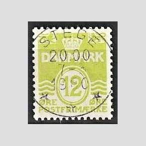 FRIM�RKER DANMARK | 1952-53 - AFA 335 - B�lgelinie 12 �re lysgr�n - Lux Stemplet Stege