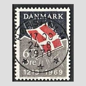 FRIM�RKER DANMARK | 1969 - AFA 484 - Dannebrog 750 �r - 60 �re m�rkbl�/gr�/r�d - Pragt Stemplet H�rsholm