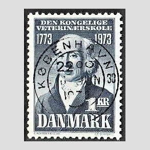 FRIM�RKER DANMARK | 1973 - AFA 544 - Kgl. Veterin�rskole 200 �r - 1,00 Kr. bl� - Pragt Stemplet
