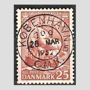 FRIM�RKER DANMARK | 1951 - AFA 328 - S�officerskolen 250 �r - 25 �re brunr�d - Pragt Stemplet K�benhavn