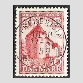 FRIM�RKER DANMARK | 1953-56 - AFA 349 - Kongeriget 1000 �r - 30 �re r�d - Pragt Stemplet Fredericia