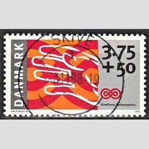 FRIMRKER DANMARK | 1998 - AFA 1186 - Krftens Bekmpelse - 3,75 Kr. + 50 re  flerfarvet - Pragt Stemplet Skive