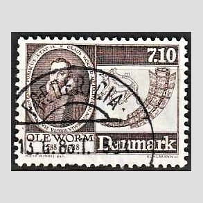 FRIM�RKER DANMARK | 1988 - AFA 905 - Naturforskeren Ole Worm  - 7,10 Kr. brun - Lux Stemplet Fredericia