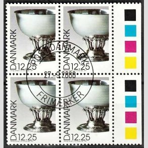 FRIMRKER DANMARK | 1997 - AFA 1163 - Dansk design - 12,25 Kr. Georg Jensen slvskl flerfarvet i 4-blok - Pragt Stemplet