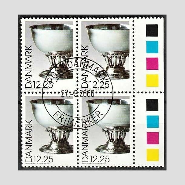 FRIMRKER DANMARK | 1997 - AFA 1163 - Dansk design - 12,25 Kr. Georg Jensen slvskl flerfarvet i 4-blok - Pragt Stemplet