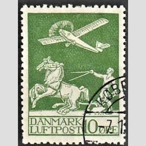 FRIM�RKER DANMARK | 1925 - AFA 144 - Gl. Luftpost 10 �re gr�n - P�nt Stemplet