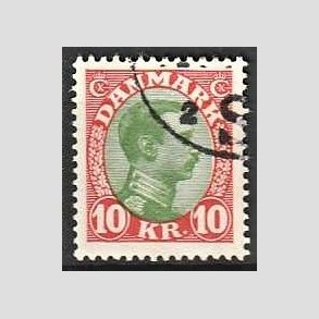 FRIMRKER DANMARK | 1927-28 - AFA 177 - Chr. X 10 Kr. rd/grn - Stemplet