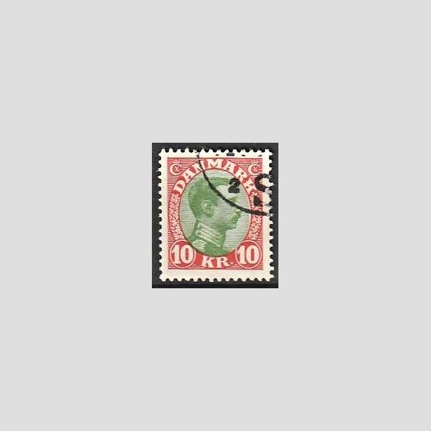 FRIMRKER DANMARK | 1927-28 - AFA 177 - Chr. X 10 Kr. rd/grn - Stemplet