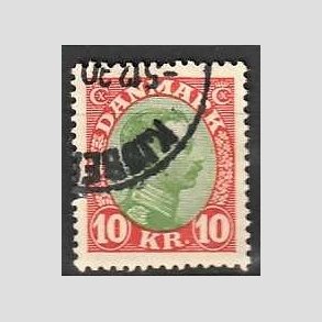 FRIMRKER DANMARK | 1927-28 - AFA 177 - Chr. X 10 Kr. rd/grn - Stemplet