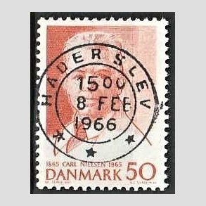 FRIM�RKER DANMARK | 1965 - AFA 435 - Komponist Carl Nielsen - 30 �re oranger�d - Pragt Stemplet Haderslev