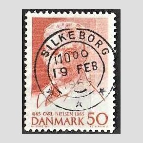 FRIM�RKER DANMARK | 1965 - AFA 435 - Komponist Carl Nielsen - 30 �re oranger�d - Pragt Stemplet Silkeborg