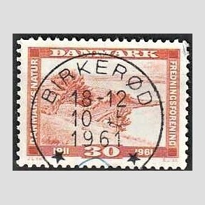 FRIM�RKER DANMARK | 1961 - AFA 392 - Naturfredningsforening 50 �r. - 30 �re brunr�d - Pragt Stemplet Birker�d