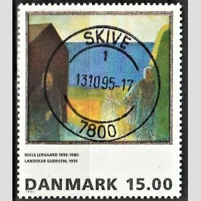 FRIMRKER DANMARK | 1995 - AFA 1100 - Niels Lergaard - 15,00 Kr. flerfarvet - Pragt Stemplet Skive