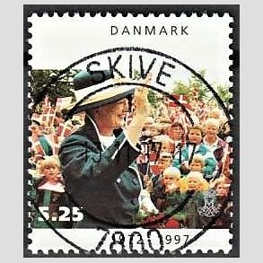 FRIM�RKER DANMARK | 1997 - AFA 1137 - 25 �rs jubil�um - 5,25 Kr. flerfarvet - Pragt Stemplet Skive