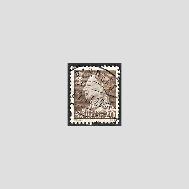 FRIMRKER DANMARK | 1961-62 - AFA 393F - Fr. IX 20 re brun flouresc. papir - Pragt Stemplet Randers