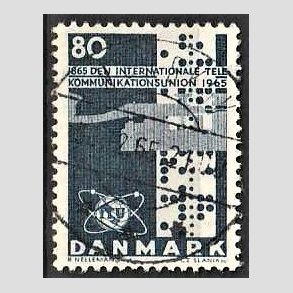 FRIM�RKER DANMARK | 1965 - AFA 434 - Telekommunikation 100 �r - 80 �re bl� - Lux Stemplet Nakskov