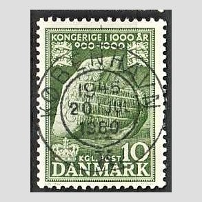 FRIM�RKER DANMARK | 1953-56 - AFA 346 - Kongeriget 1000 �r - 10 �re gr�n - Pragt Stemplet K�benhavn
