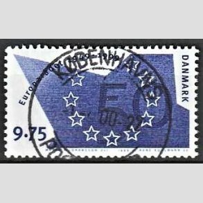 FRIM�RKER DANMARK | 1999 - AFA 1211 - Europar�det 50 �r - 9,75 Kr. bl� - Pragt Stemplet K�benhavn