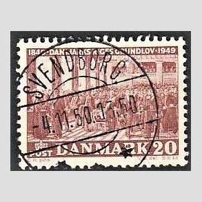 FRIM�RKER DANMARK | 1949 - AFA 315 - Grundloven 100 �r - 20 �re r�dbrun - Lux Stemplet Svendborg