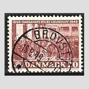 FRIM�RKER DANMARK | 1949 - AFA 315 - Grundloven 100 �r - 20 �re r�dbrun - Lux Stemplet Brovst