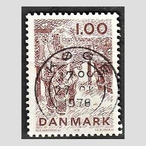 FRIM�RKER DANMARK | 1978 - AFA 665 - Dansk fiskeri - 1,00 Kr. r�dbrun - Pragt Stemplet K�ge