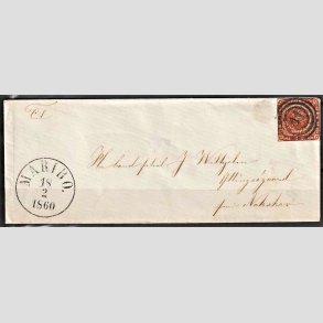 FRIMRKER DANMARK | 1854-57 - AFA 4 - 4 Skilling brun p brev - Flot Stemplet Maribo