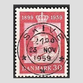 FRIM�RKER DANMARK | 1959 - AFA 374 - Frederik IX 60 �r - 30 �re r�d - Pragt Stemplet Skive