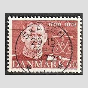 FRIM�RKER DANMARK | 1972 - AFA 522 - Frederik IX mindeudgave - 60 �re brunr�d - Pragt Stemplet Skagen