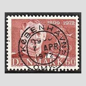 FRIM�RKER DANMARK | 1972 - AFA 522 - Frederik IX mindeudgave - 60 �re brunr�d - Pragt Stemplet K�benhavn