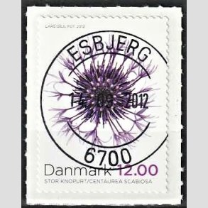 FRIM�RKER DANMARK | 2012 - AFA 1716 - Efter�rsblomster - 12,00 Kr. flerfarvet - Pragt Stemplet Esbjerg