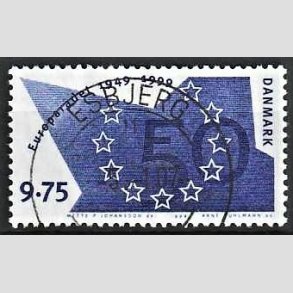 FRIM�RKER DANMARK | 1999 - AFA 1211 - Europar�det 50 �r - 9,75 Kr. bl� - Pragt Stemplet Esbjerg