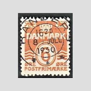 FRIM�RKER DANMARK | 1940 - AFA 254 - B�lgelinie 6 �re orangegul - Lux Stemplet Randers