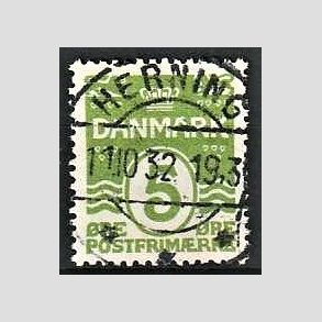 FRIM�RKER DANMARK | 1930 - AFA 183 - B�lgelinie 5 �re lysgr�n - Lux Stemplet Herning