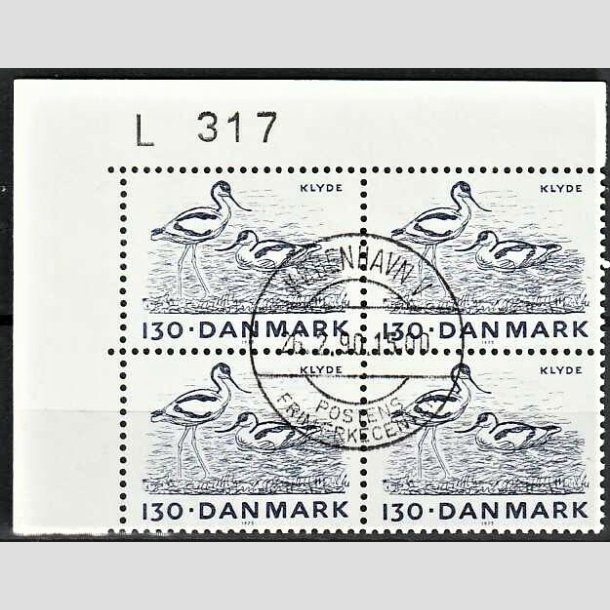 FRIMRKER DANMARK | 1975 - AFA 603 - Truede dyr - 130 re bl i 4-blok med marginalnummer - Pragt Stemplet Kbenhavn
