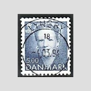 FRIMRKER DANMARK | 1992 - AFA 1019 - Dronning Margrethe - 5,00 Kr. bl - Pragt Stemplet Lyngby