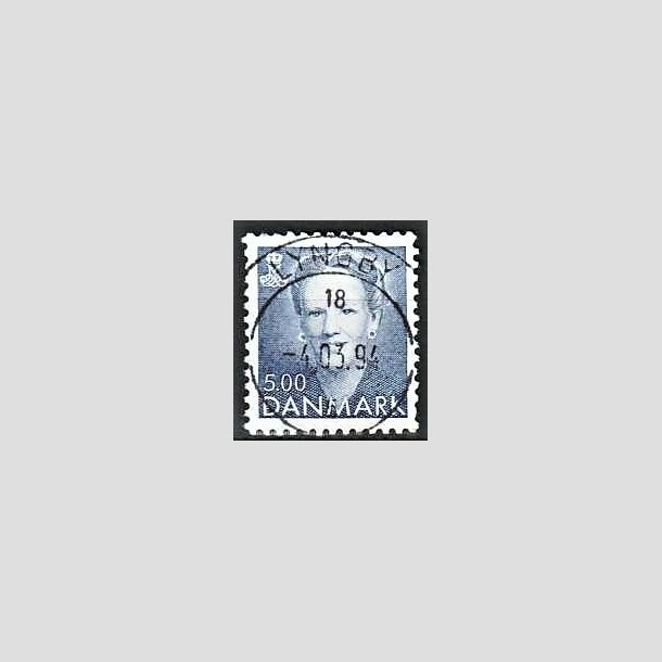 FRIMRKER DANMARK | 1992 - AFA 1019 - Dronning Margrethe - 5,00 Kr. bl - Pragt Stemplet Lyngby