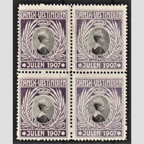 FRIMRKER DVI | 1907 Julemrker - Dronning Louise i 4-blok med 2 stk. postfriske - (AFA 10.200)