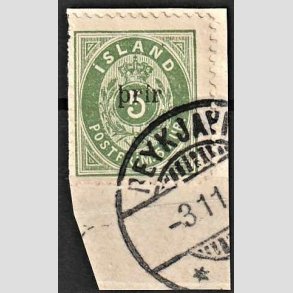 FRIMRKER ISLAND | 1897 - AFA 19BII - Stort prir/5 aur grn tk. 12 3/4 p klip - Stemplet