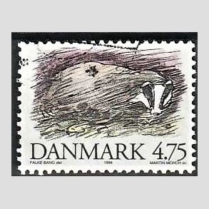 FRIMRKER DANMARK | 1994 - AFA 1077 - Truede danske dyr - 4,75 Kr. Grvling - God/bedre gennemsnitskvalitet - Stemplet