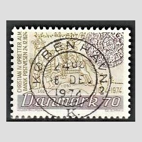 FRIM�RKER DANMARK | 1974 - AFA 580 - Danske Postv�sen 350 �r - 70 �re brun/oliven - Lux Stemplet K�benhavn