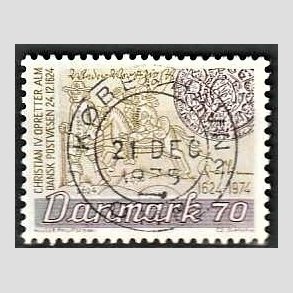 FRIM�RKER DANMARK | 1974 - AFA 580 - Danske Postv�sen 350 �r - 70 �re brun/oliven - Lux Stemplet K�benhavn