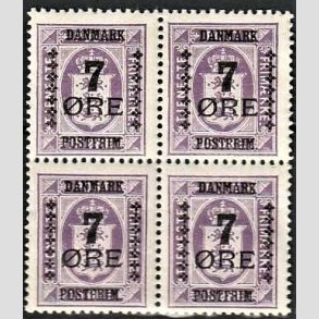 FRIMRKER DANMARK | 1926 - AFA 165 - 7/15 re violet Provisorium i 4-blok - Postfrisk
