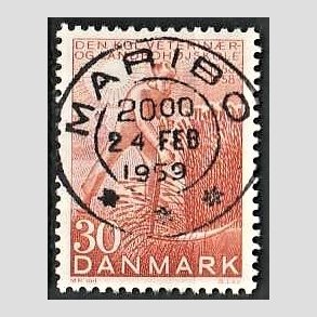 FRIM�RKER DANMARK | 1958 - AFA 372 - Landboh�jskolen 100 �r - 30 �re r�d - Pragt Stemplet Maribo